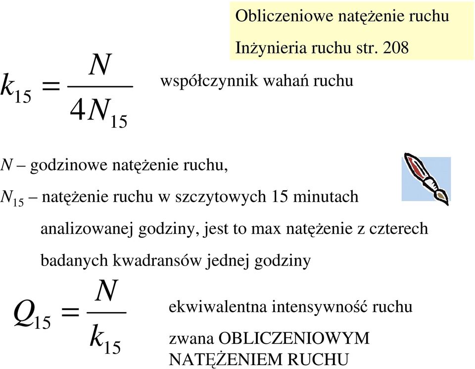 czterech badanych kwadransów jednej godziny N Q = ekwiwalentna intensywność ruchu 15