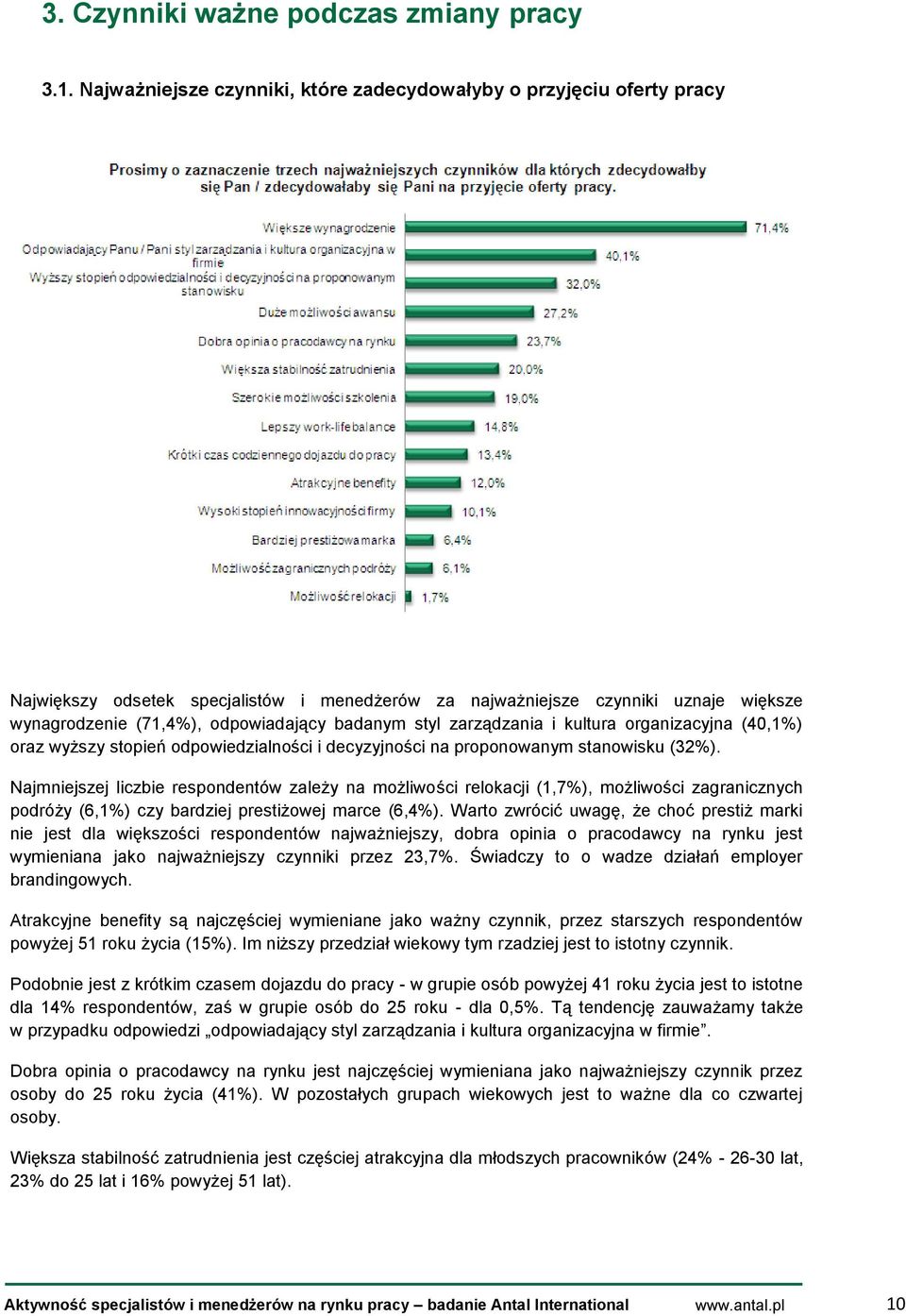 badanym styl zarządzania i kultura organizacyjna (40,1%) oraz wyższy stopień odpowiedzialności i decyzyjności na proponowanym stanowisku (32%).