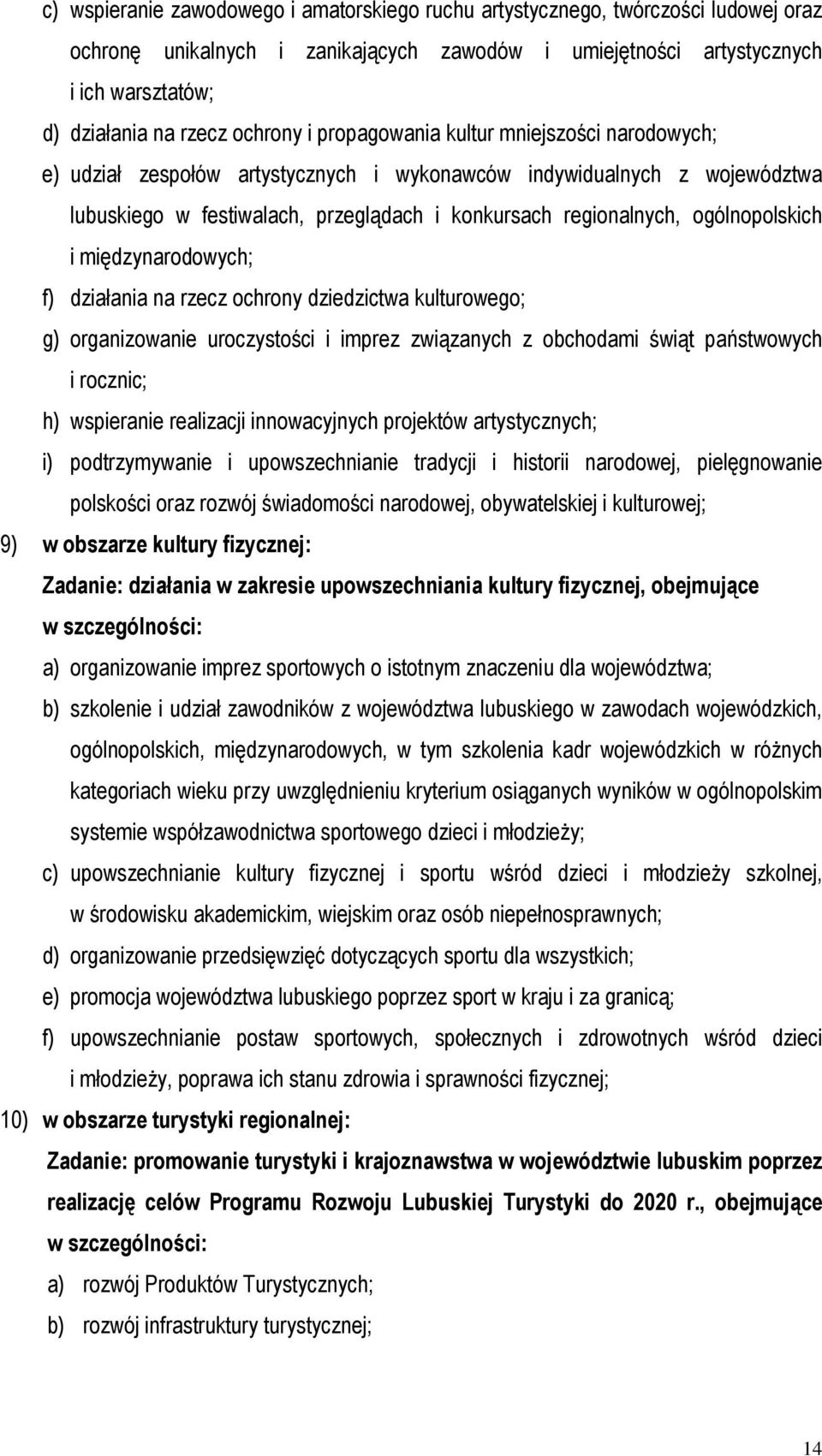 ogólnopolskich i międzynarodowych; f) działania na rzecz ochrony dziedzictwa kulturowego; g) organizowanie uroczystości i imprez związanych z obchodami świąt państwowych i rocznic; h) wspieranie