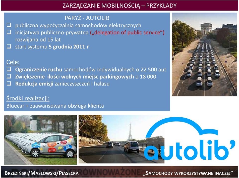 2011 r Cele: Ograniczenie ruchu samochodów indywidualnych o 22 500 aut Zwiększenie ilości wolnych miejsc