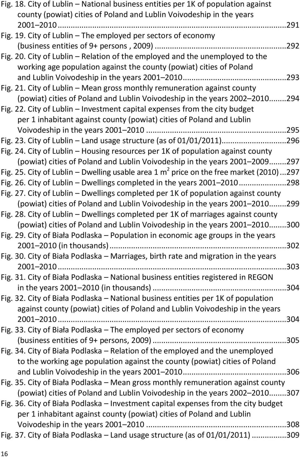 9)... 292 Fig. 20. City of Lublin Relation of the employed and the unemployed to the working age population against the county (powiat) cities of Poland and Lublin Voivodeship in the years 2001 2010.