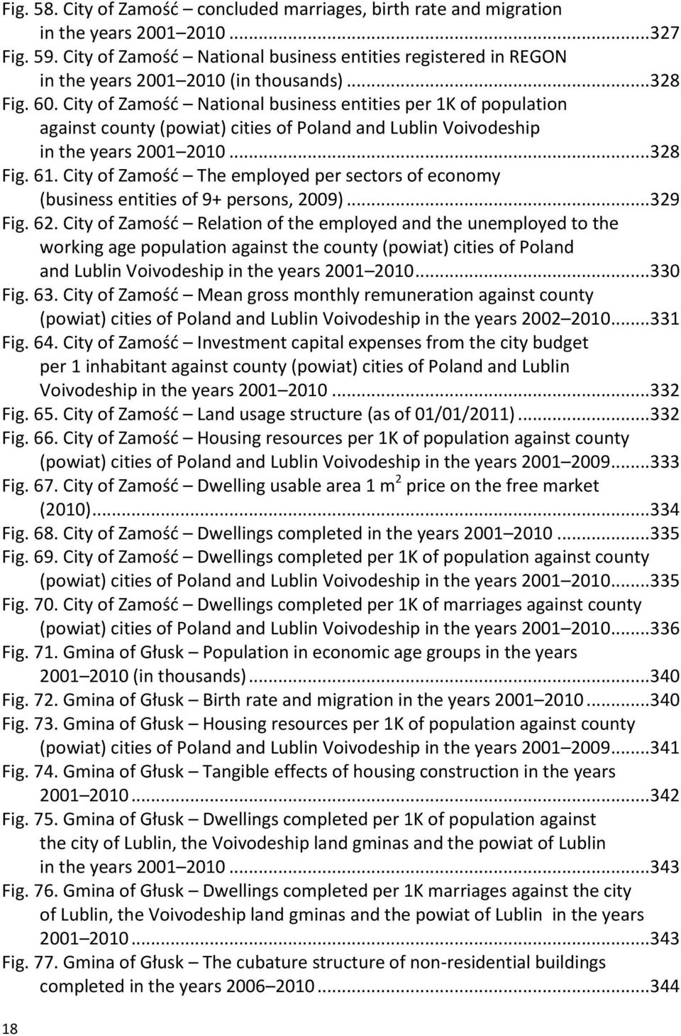 City of Zamośd National business entities per 1K of population against county (powiat) cities of Poland and Lublin Voivodeship in the years 2001 2010... 328 Fig. 61.