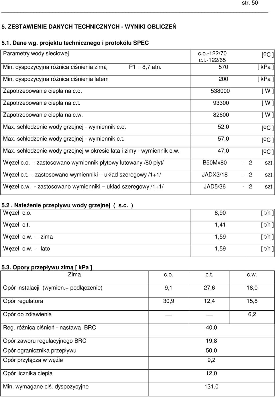 w. 82600 [ W ] Max. schłodzenie wody grzejnej - wymiennik c.o. 52,0 [oc ] Max. schłodzenie wody grzejnej - wymiennik c.t. 57,0 [oc ] Max. schłodzenie wody grzejnej w okresie lata i zimy - wymiennik c.