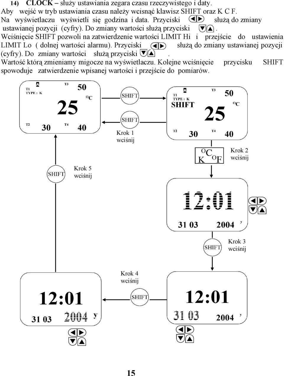 Wciśnięcie SHIFT pozwoli na zatwierdzenie wartości LIMIT Hi i przejście do ustawienia LIMIT Lo ( dolnej wartości alarmu).