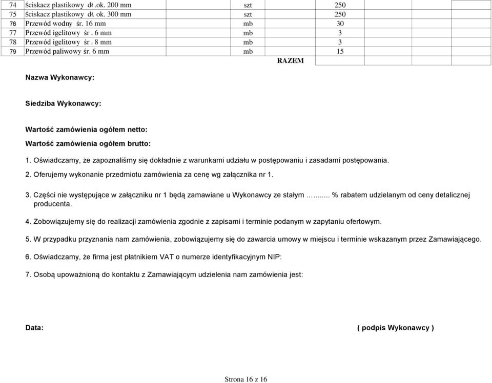 Oświadczamy, że zapoznaliśmy się dokładnie z warunkami udziału w postępowaniu i zasadami postępowania. 2. Oferujemy wykonanie przedmiotu zamówienia za cenę wg załącznika nr 1. 3.