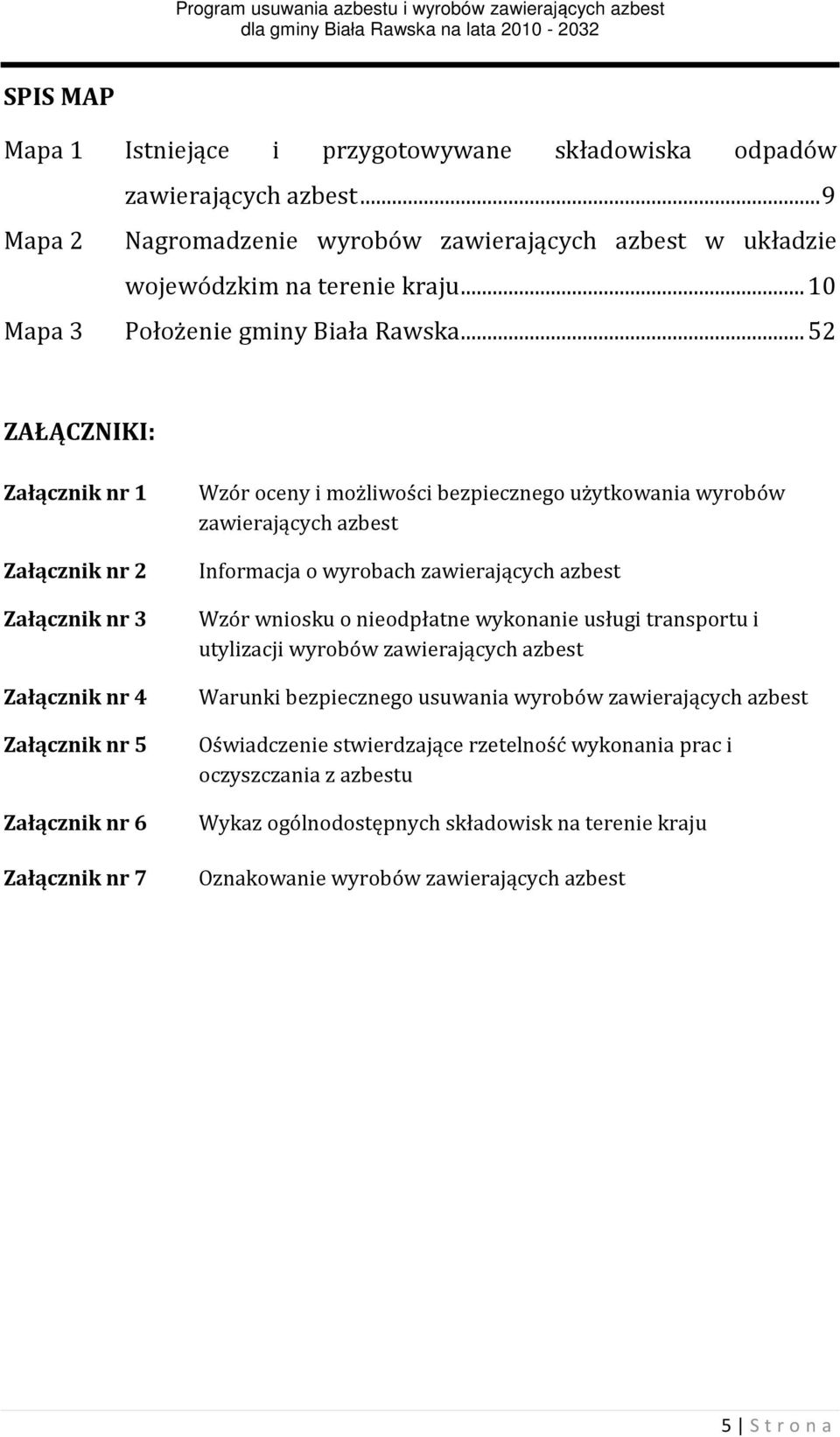 .. 52 ZAŁĄCZNIKI: Załącznik nr 1 Załącznik nr 2 Załącznik nr 3 Załącznik nr 4 Załącznik nr 5 Załącznik nr 6 Załącznik nr 7 Wzór oceny i możliwości bezpiecznego użytkowania wyrobów zawierających