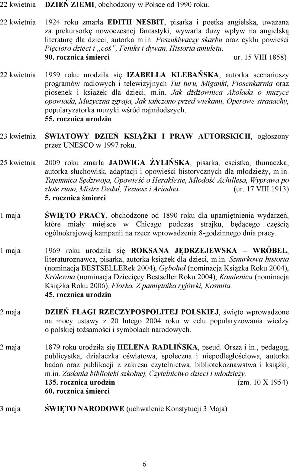 Poszukiwaczy skarbu oraz cyklu powieści Pięcioro dzieci i coś, Feniks i dywan, Historia amuletu. 90. rocznica śmierci ur.