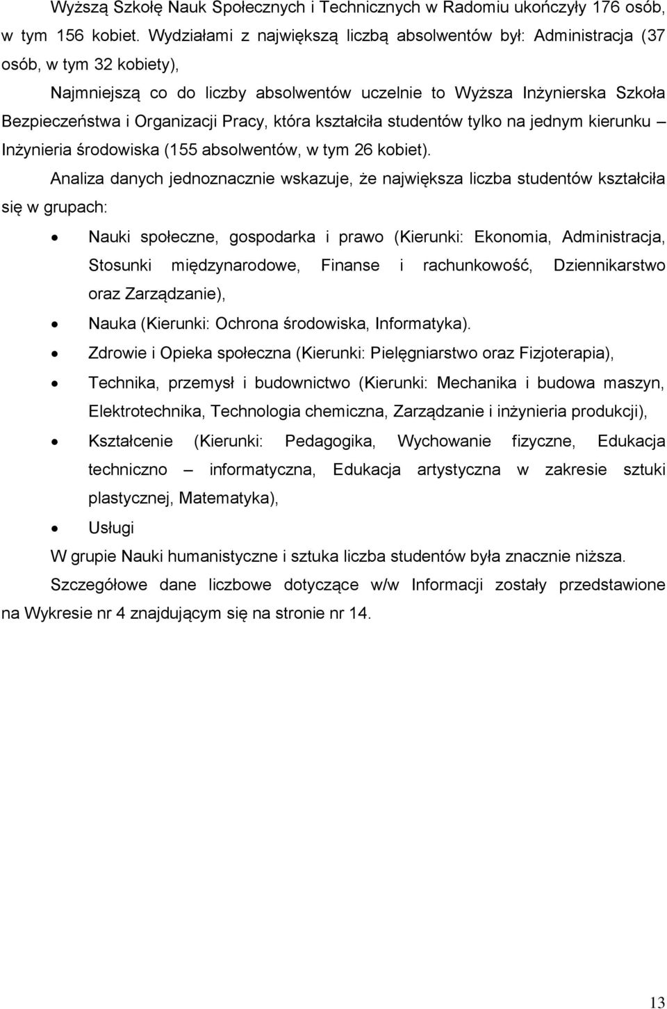 Pracy, która kształciła studentów tylko na jednym kierunku Inżynieria środowiska (155 absolwentów, w tym 26 kobiet).