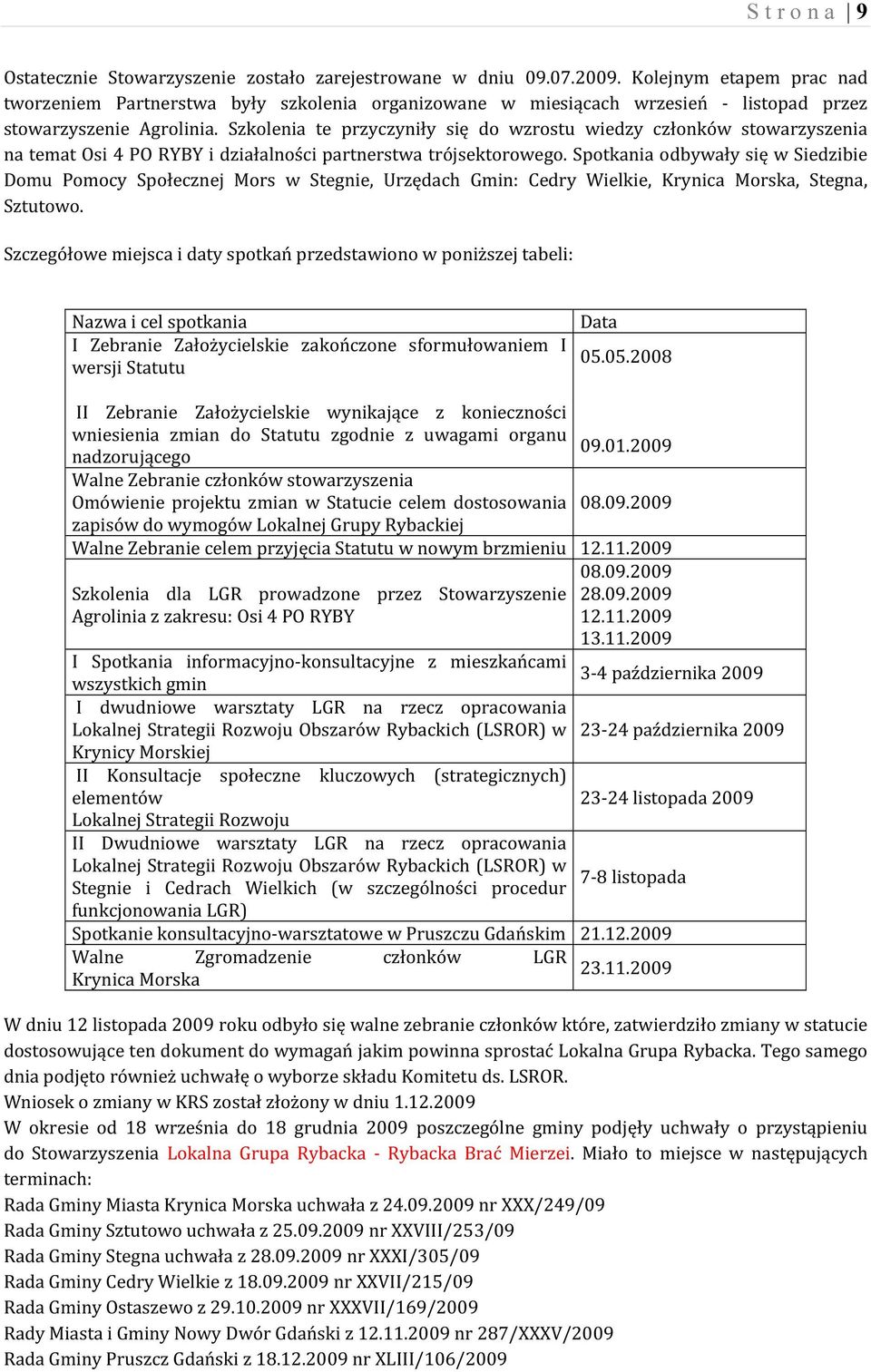 Szkolenia te przyczyniły się do wzrostu wiedzy członków stowarzyszenia na temat Osi 4 PO RYBY i działalności partnerstwa trójsektorowego.