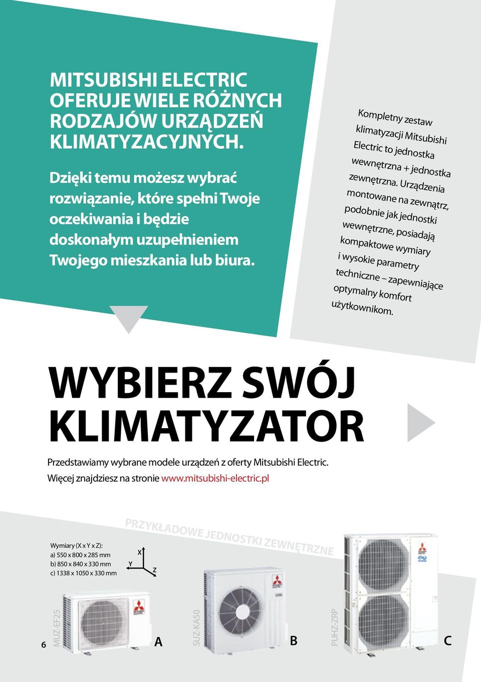 Kompletny zestaw klimatyzacji Mitsubishi Electric to jednostka wewnętrzna + jednostka zewnętrzna.