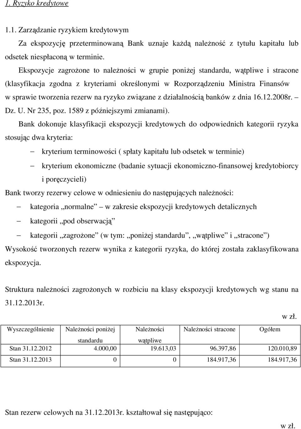 ryzyko związane z działalnością banków z dnia 16.12.2008r. Dz. U. Nr 235, poz. 1589 z późniejszymi zmianami).