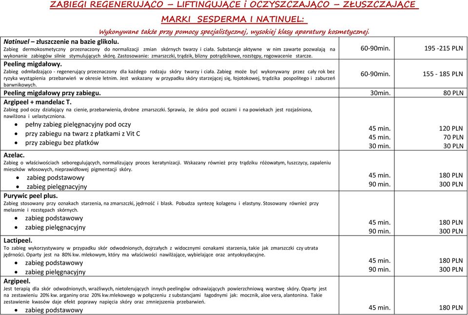 Substancje aktywne w nim zawarte pozwalają na wykonanie zabiegów silnie stymulujących skórę. Zastosowanie: zmarszczki, trądzik, blizny potrądzikowe, rozstępy, rogowacenie starcze. Peeling migdałowy.