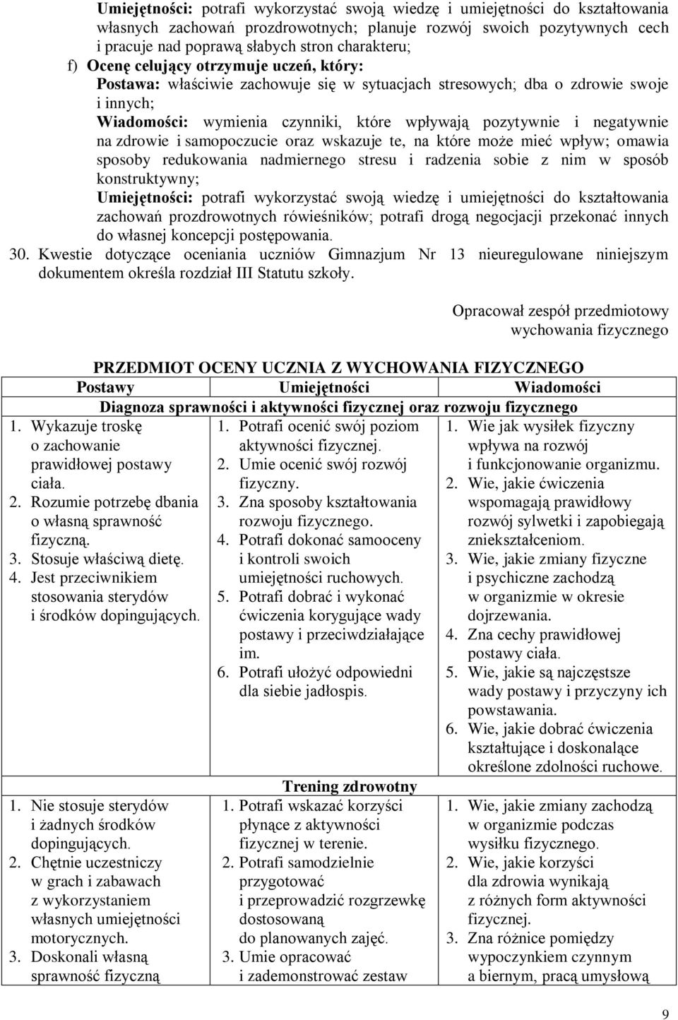 te, na które może mieć wpływ; omawia sposoby redukowania nadmiernego stresu i radzenia sobie z nim w sposób konstruktywny; Umiejętności: potrafi wykorzystać swoją wiedzę i umiejętności do