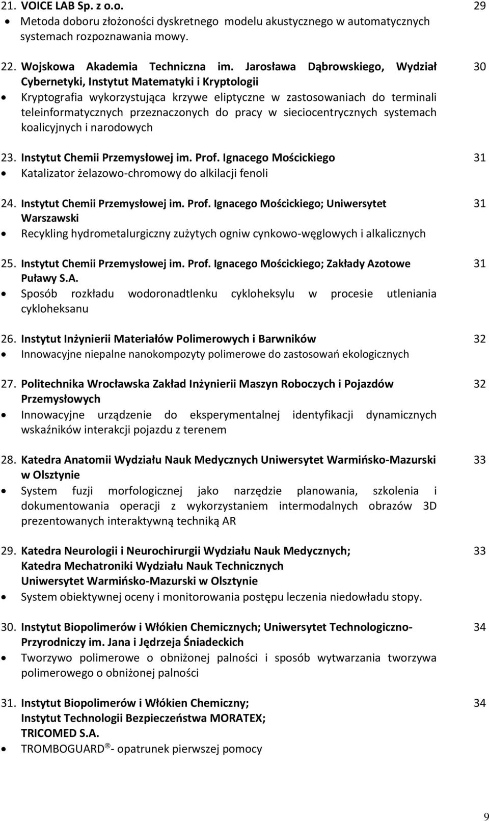 w sieciocentrycznych systemach koalicyjnych i narodowych 23. Instytut Chemii Przemysłowej im. Prof. Ignacego Mościckiego Katalizator żelazowo-chromowy do alkilacji fenoli 24.