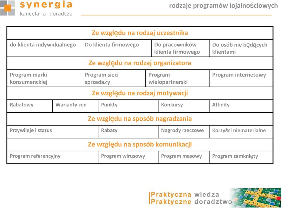 osób nie będących klientami Program internetowy Rabatowy Warianty cen Punkty Konkursy Affinity Ze względu na sposób nagradzania Przywileje i