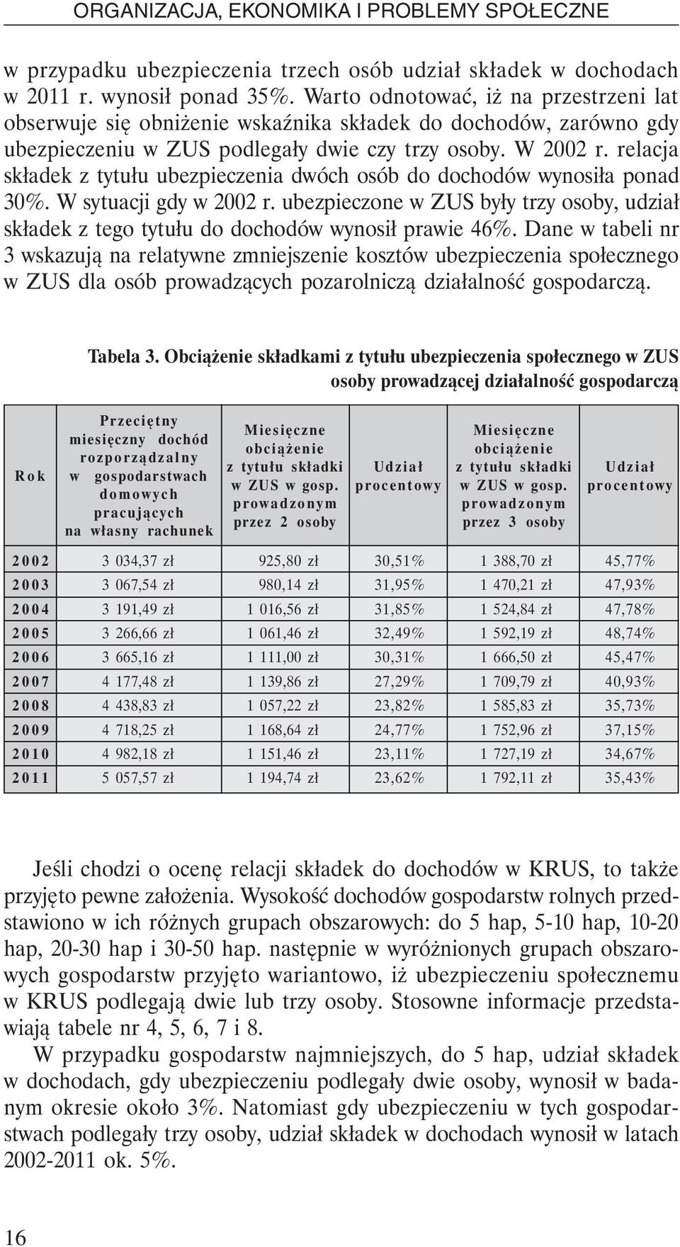 relacja składek z tytułu ubezpieczenia dwóch osób do dochodów wynosiła ponad 30%. W sytuacji gdy w 2002 r.