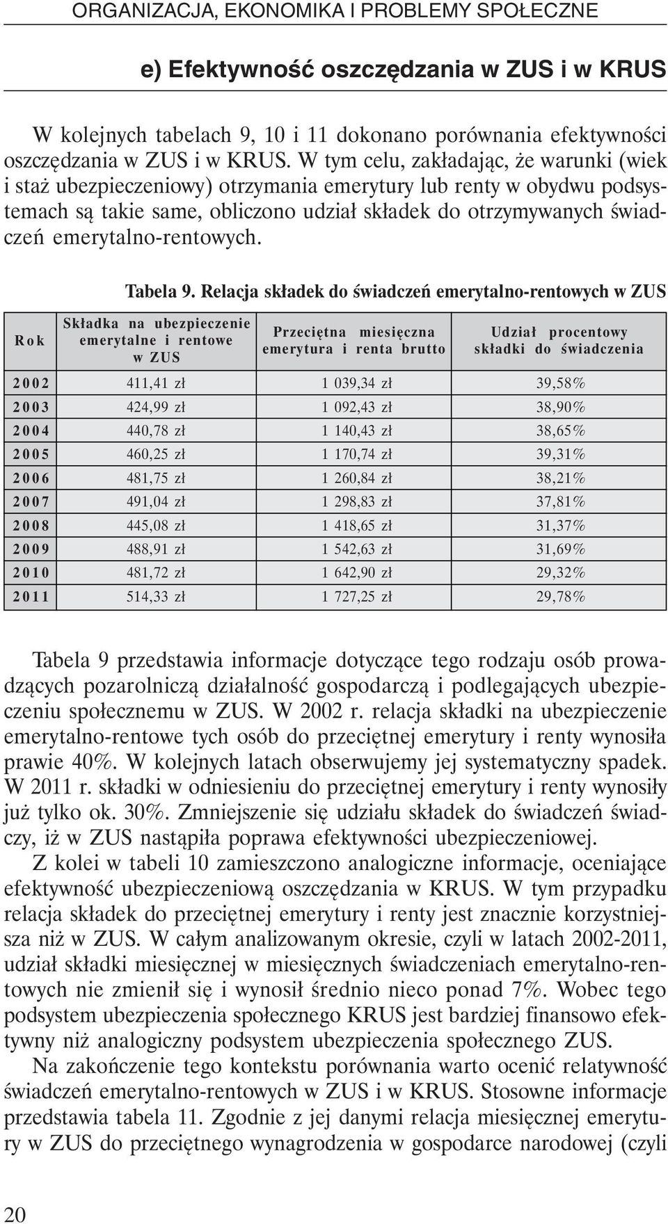 emerytalno-rentowych. Rok Tabela 9.