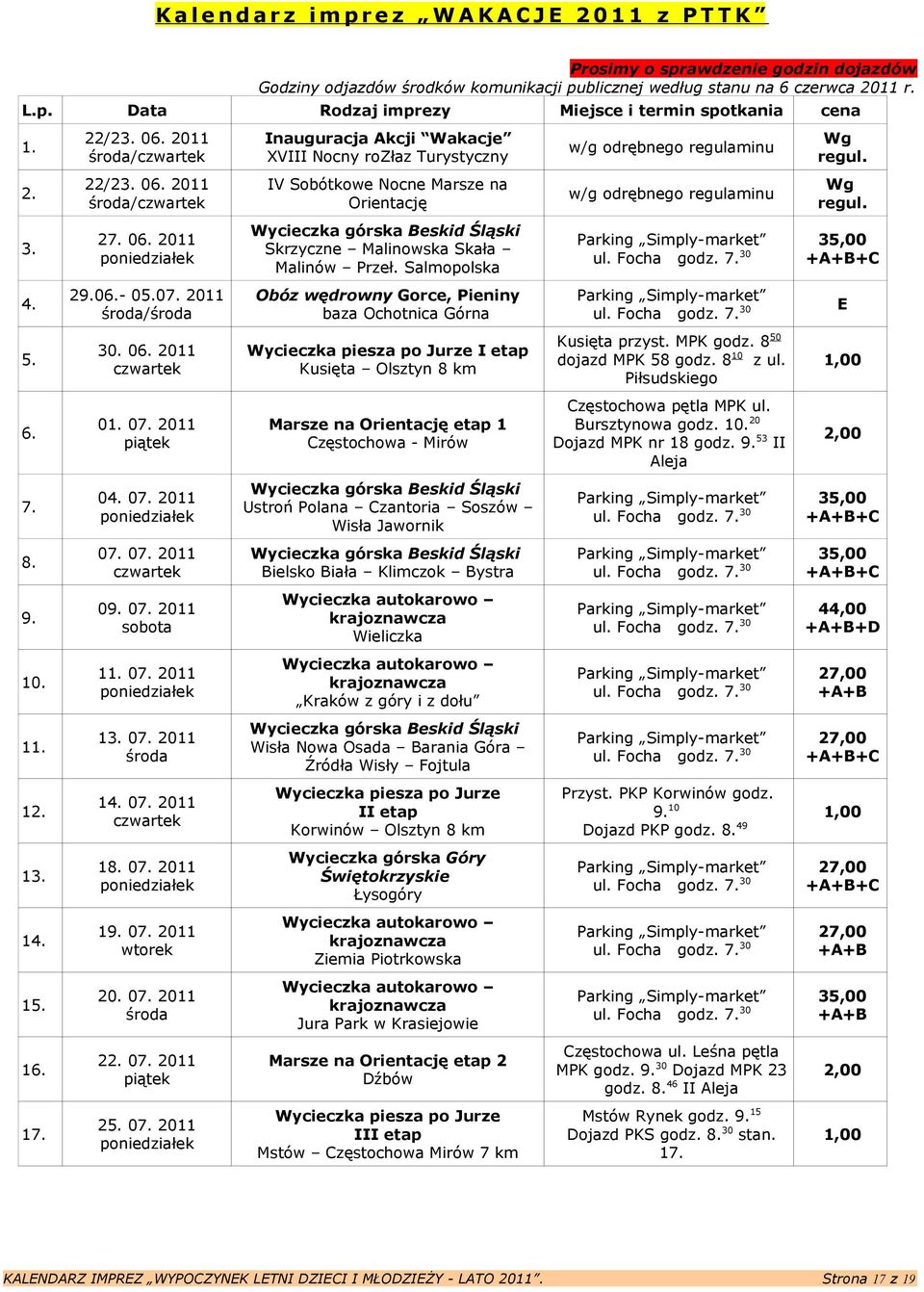 07. 2011 piątek 04. 07. 2011 poniedziałek 07. 07. 2011 czwartek 09. 07. 2011 sobota 11. 07. 2011 poniedziałek 13. 07. 2011 środa 14. 07. 2011 czwartek 18. 07. 2011 poniedziałek 19. 07. 2011 wtorek 20.