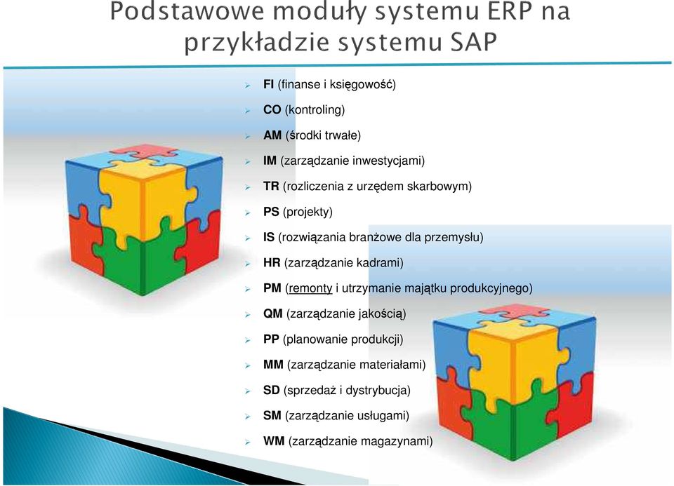 kadrami) PM (remonty i utrzymanie majątku produkcyjnego) QM (zarządzanie jakością) PP (planowanie