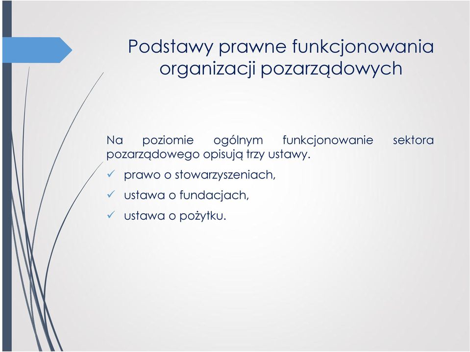 sektora pozarządowego opisują trzy ustawy.