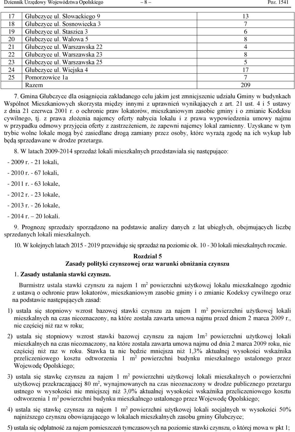 Gmina Głubczyce dla osiągnięcia zakładanego celu jakim jest zmniejszenie udziału Gminy w budynkach Wspólnot Mieszkaniowych skorzysta między innymi z uprawnień wynikających z art. 21 ust.