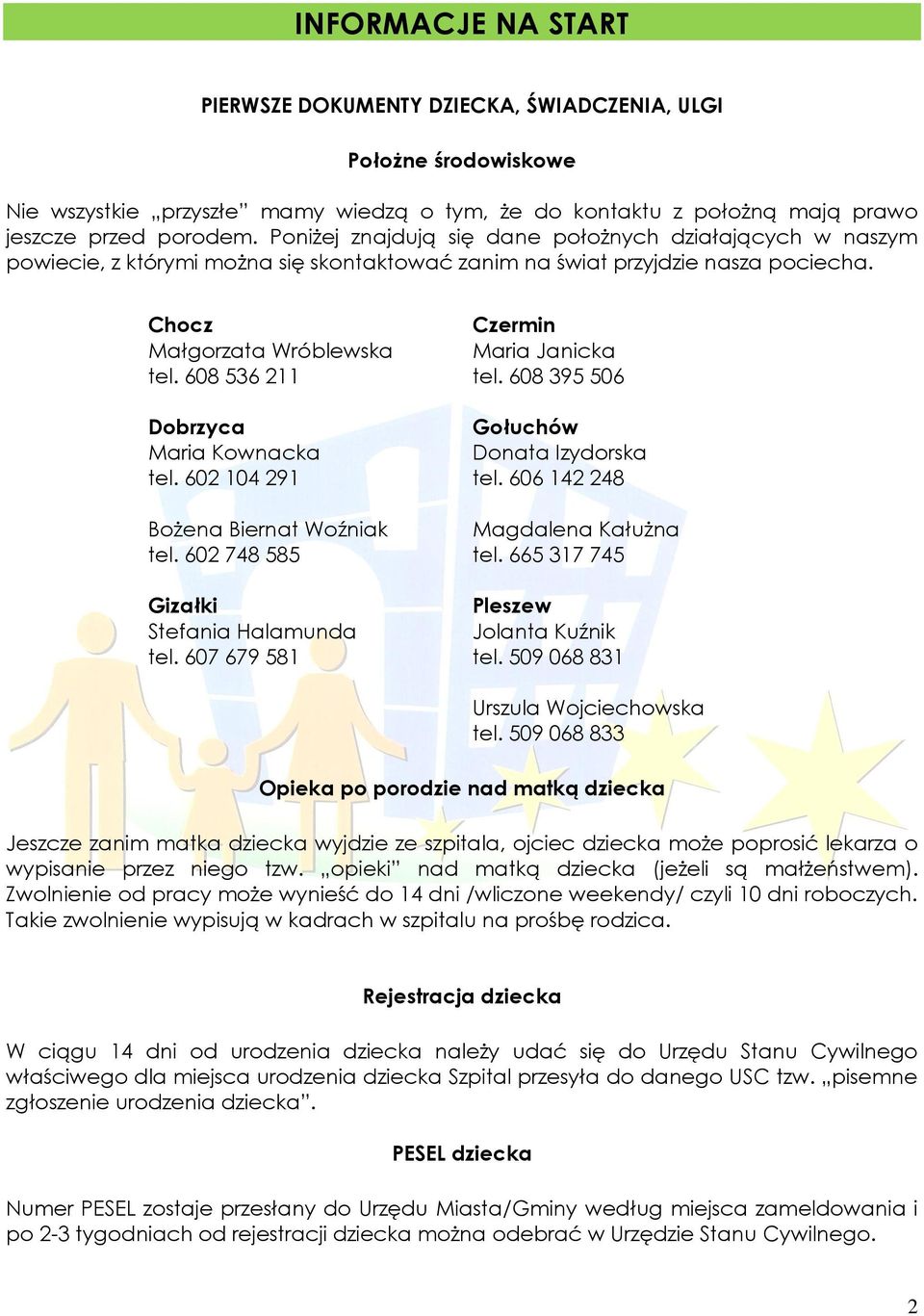 608 536 211 Dobrzyca Maria Kownacka tel. 602 104 291 Bożena Biernat Woźniak tel. 602 748 585 Gizałki Stefania Halamunda tel. 607 679 581 Czermin Maria Janicka tel.