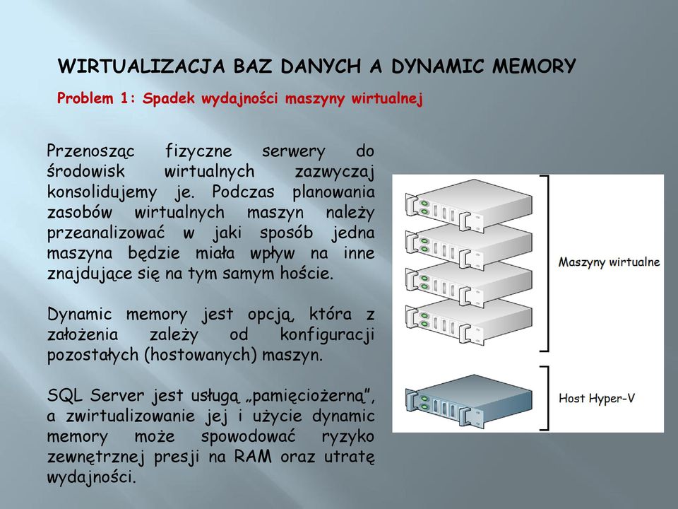 się na tym samym hoście. Dynamic memory jest opcją, która z założenia zależy od konfiguracji pozostałych (hostowanych) maszyn.