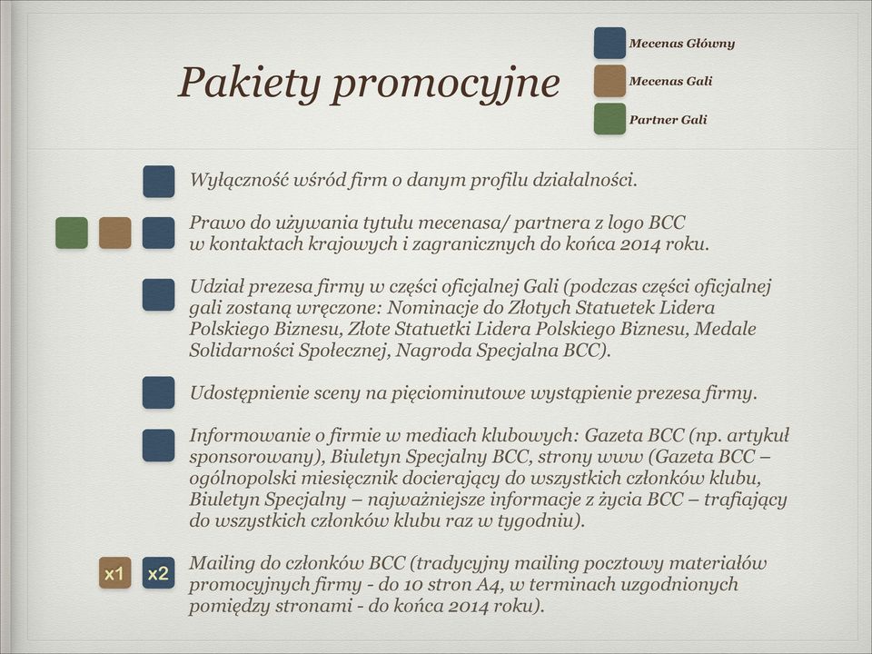 Udział prezesa firmy w części oficjalnej Gali (podczas części oficjalnej gali zostaną wręczone: Nominacje do Złotych Statuetek Lidera Polskiego Biznesu, Złote Statuetki Lidera Polskiego Biznesu,