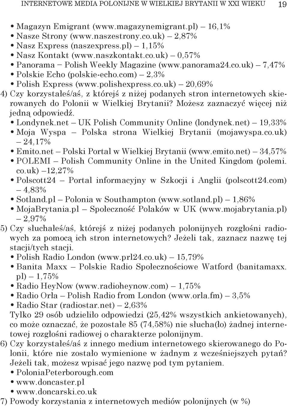 Możesz zaznaczyć więcej niż jedną odpowiedź. Londynek.net UK Polish Community Online (londynek.net) 19,33% Moja Wyspa Polska strona Wielkiej Brytanii (mojawyspa.co.uk) 24,17% Emito.