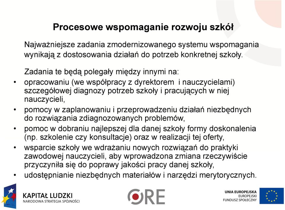 przeprowadzeniu działań niezbędnych do rozwiązania zdiagnozowanych problemów, pomoc w dobraniu najlepszej dla danej szkoły formy doskonalenia (np.