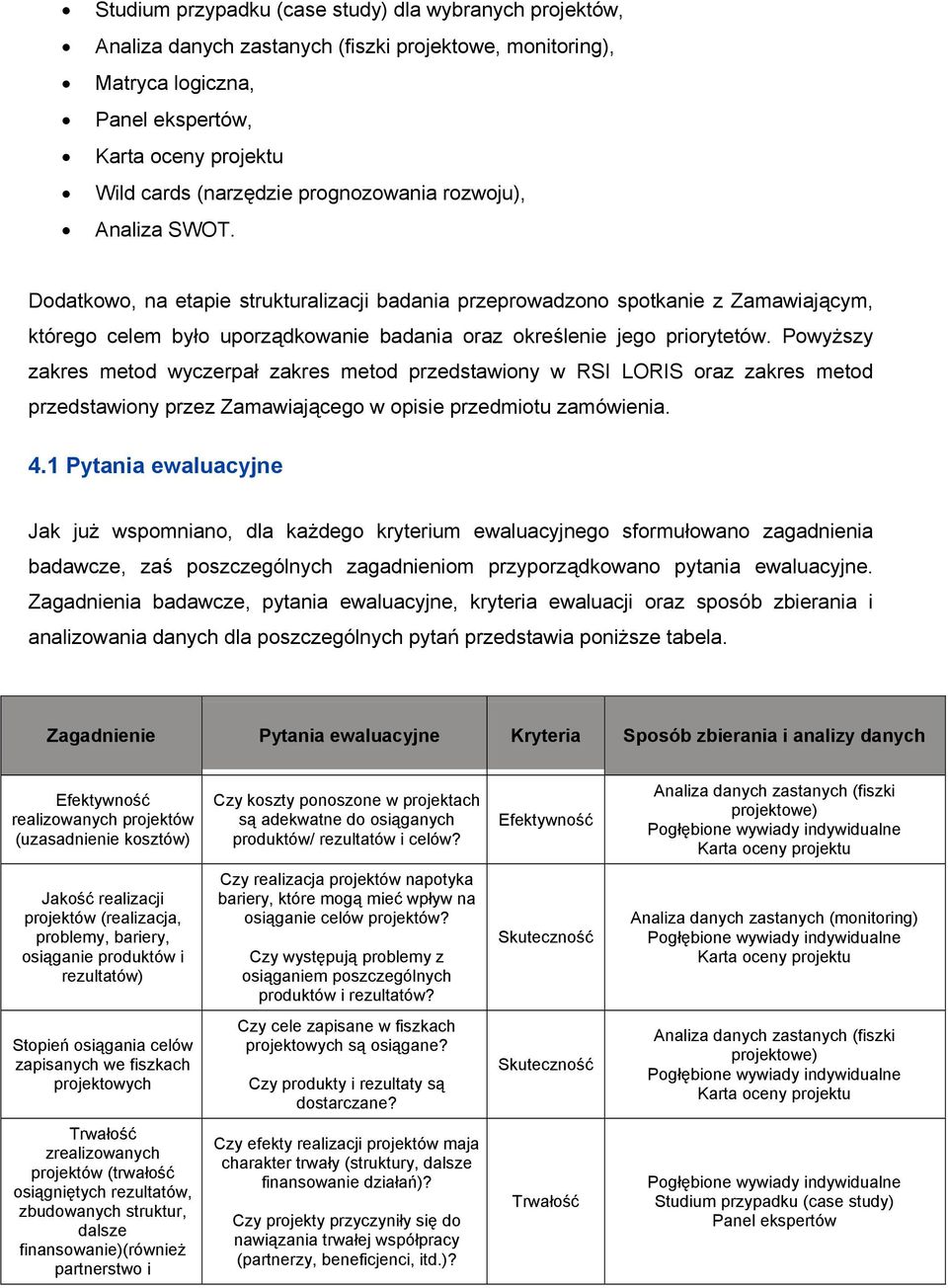 Powyższy zakres metod wyczerpał zakres metod przedstawiony w RSI LORIS oraz zakres metod przedstawiony przez Zamawiającego w opisie przedmiotu zamówienia. 4.