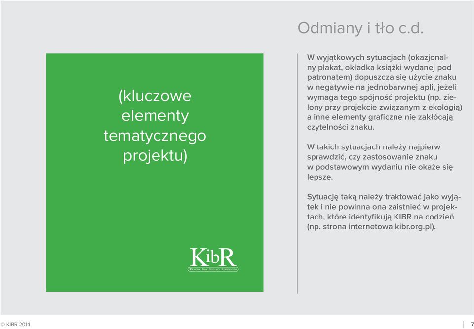 zielony przy projekcie związanym z ekologią) a inne elementy graficzne nie zakłócają czytelności znaku.