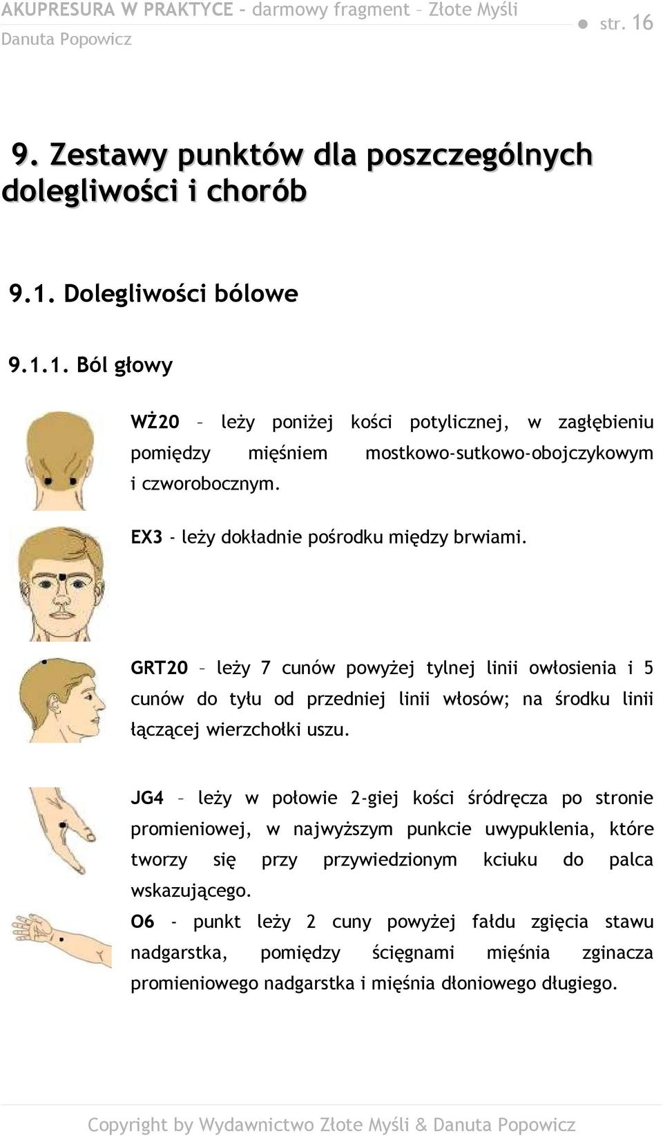 JG4 leży w połowie 2-giej kości śródręcza po stronie promieniowej, w najwyższym punkcie uwypuklenia, które tworzy się przy przywiedzionym kciuku do palca wskazującego.