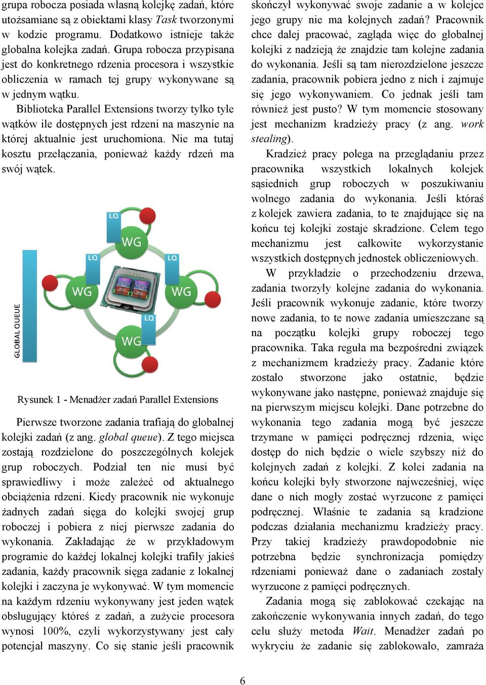 Biblioteka Parallel Extensions tworzy tylko tyle wątków ile dostępnych jest rdzeni na maszynie na której aktualnie jest uruchomiona.