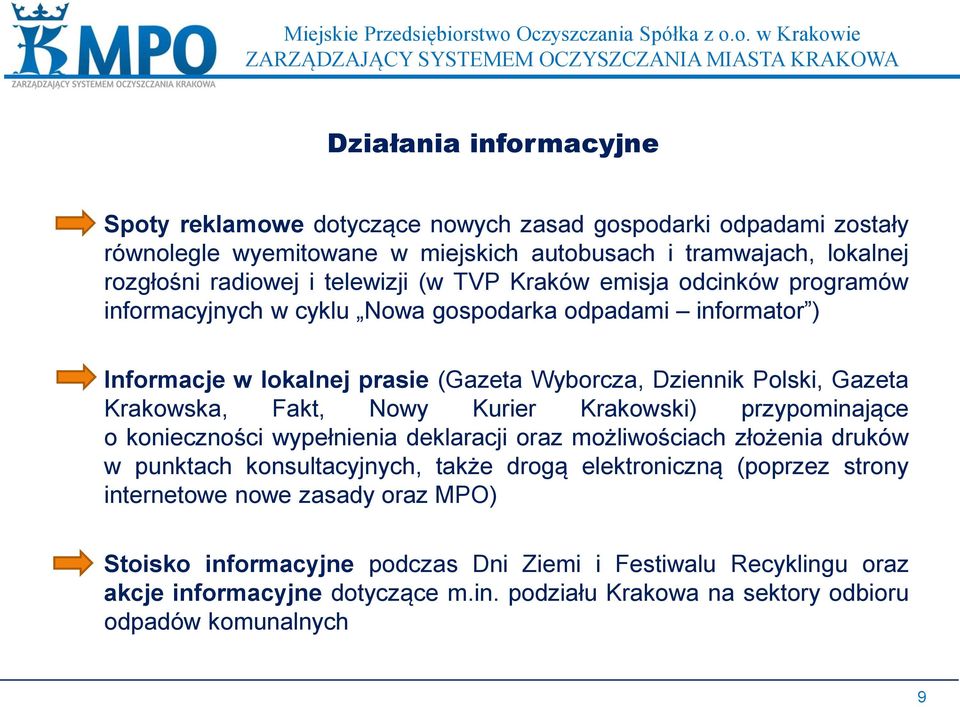 Krakowska, Fakt, Nowy Kurier Krakowski) przypominające o konieczności wypełnienia deklaracji oraz możliwościach złożenia druków w punktach konsultacyjnych, także drogą elektroniczną