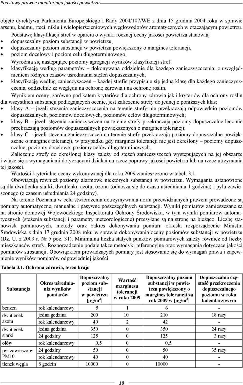 Podstawę klasyfikacji stref w oparciu o wyniki rocznej oceny jakości powietrza stanowią: dopuszczalny poziom substancji w powietrzu, dopuszczalny poziom substancji w powietrzu powiększony o margines