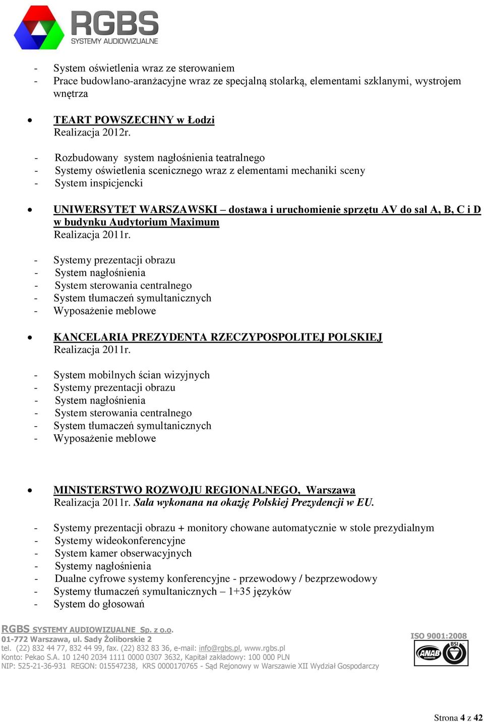 A, B, C i D w budynku Audytorium Maximum Realizacja 2011r.