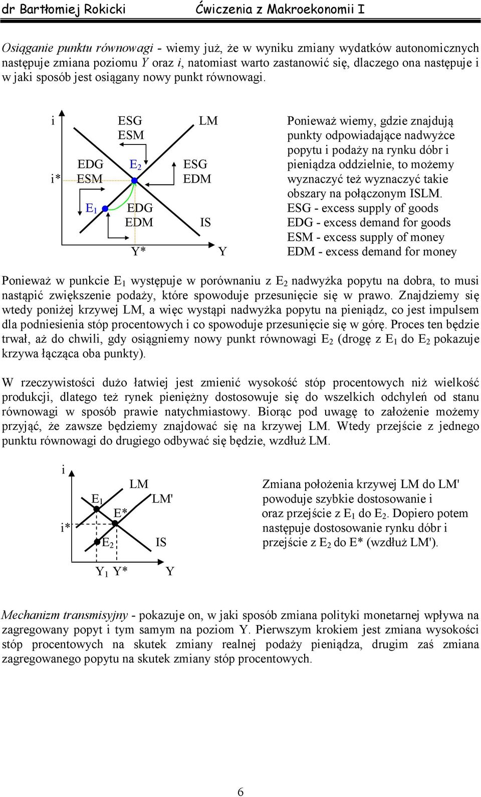 ESG LM Poneważ wemy, gdze znajdują ESM punkty odpowadające nadwyżce popytu podaży na rynku dóbr EDG E 2 ESG penądza oddzelne, to możemy * ESM EDM wyznaczyć też wyznaczyć take obszary na połączonym