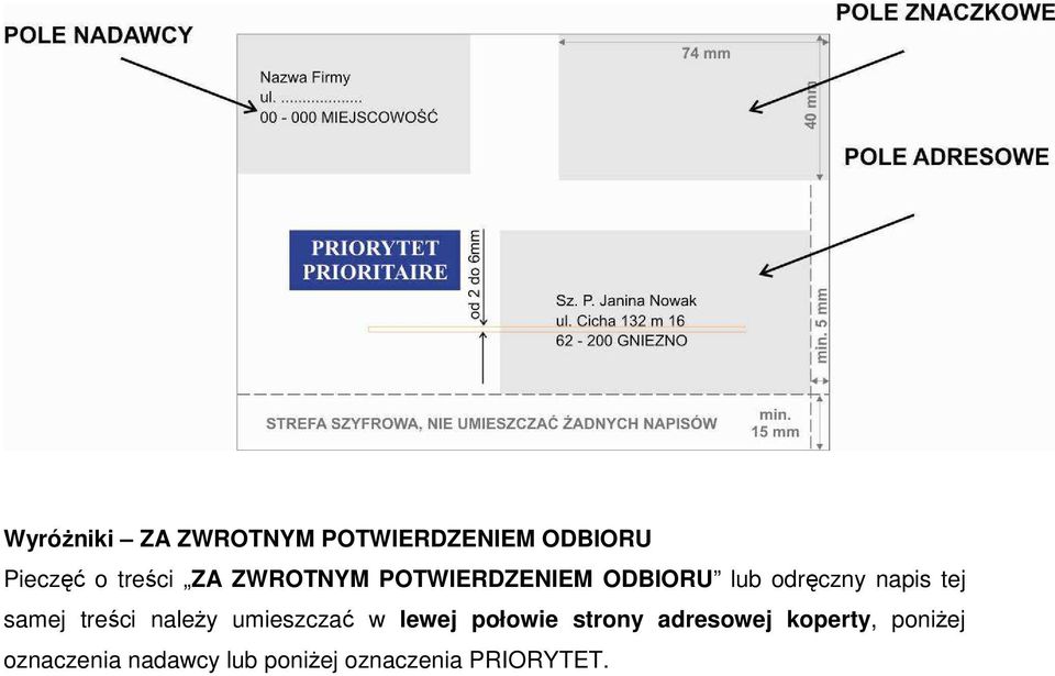 treści należy umieszczać w lewej połowie strony adresowej