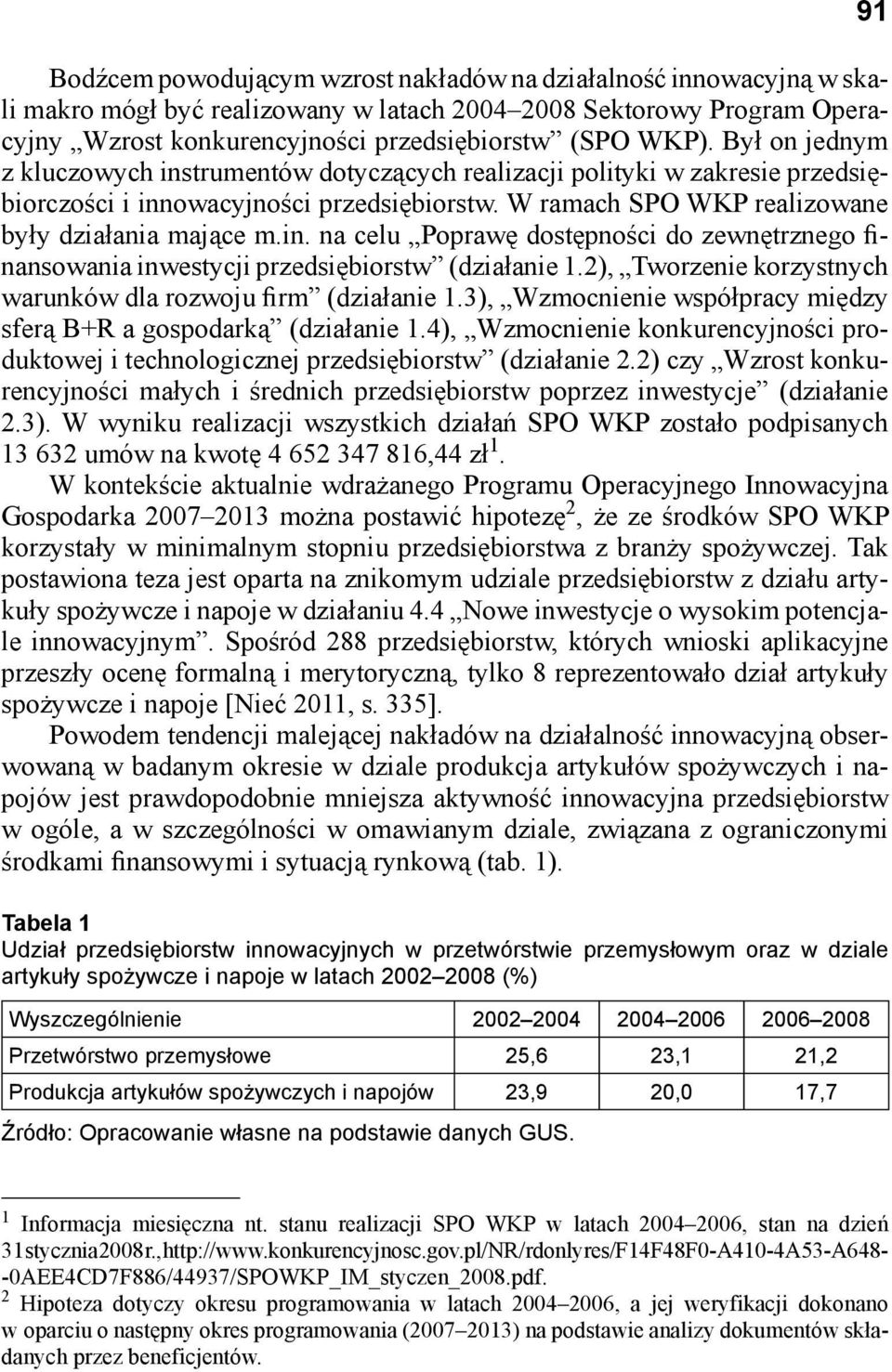 2), Tworzenie korzystnych warunków dla rozwoju firm (działanie 1.3), Wzmocnienie współpracy między sferą B+R a gospodarką (działanie 1.