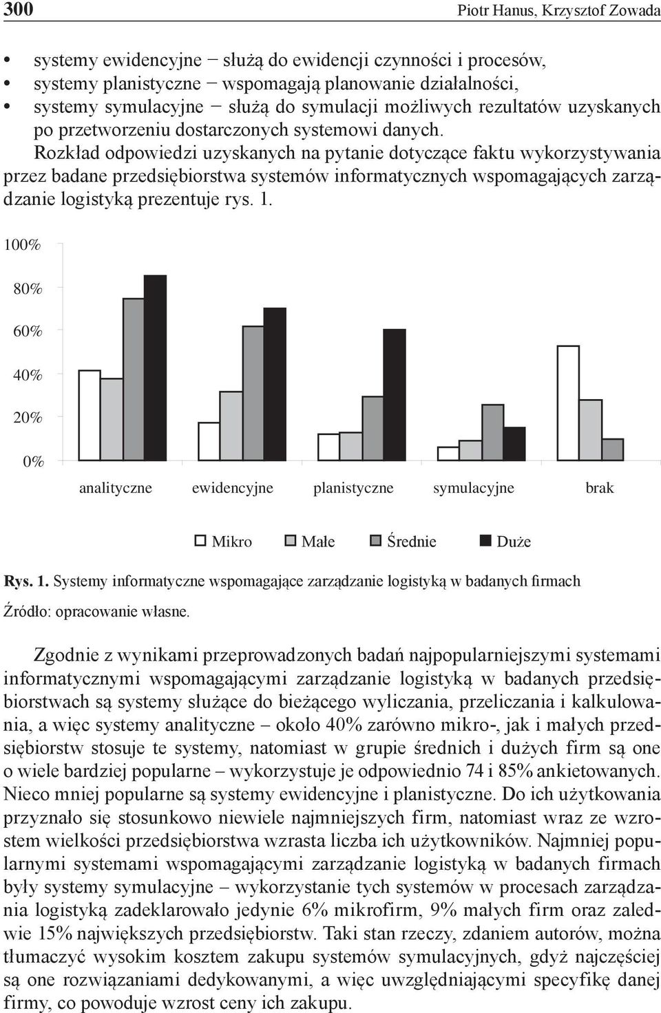 Rozkład odpowiedzi uzyskanych pytanie dotyczące faktu wykorzystywania przez badane przedsiębiorstwa systemów informatycznych wspomagających zarządzanie logistyką prezentuje rys. 1.