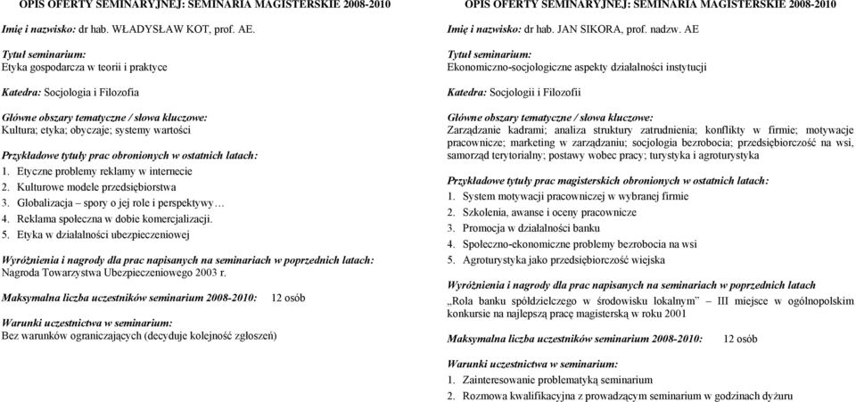 Etyczne problemy reklamy w internecie 2. Kulturowe modele przedsiębiorstwa 3. Globalizacja spory o jej role i perspektywy 4. Reklama społeczna w dobie komercjalizacji. 5.