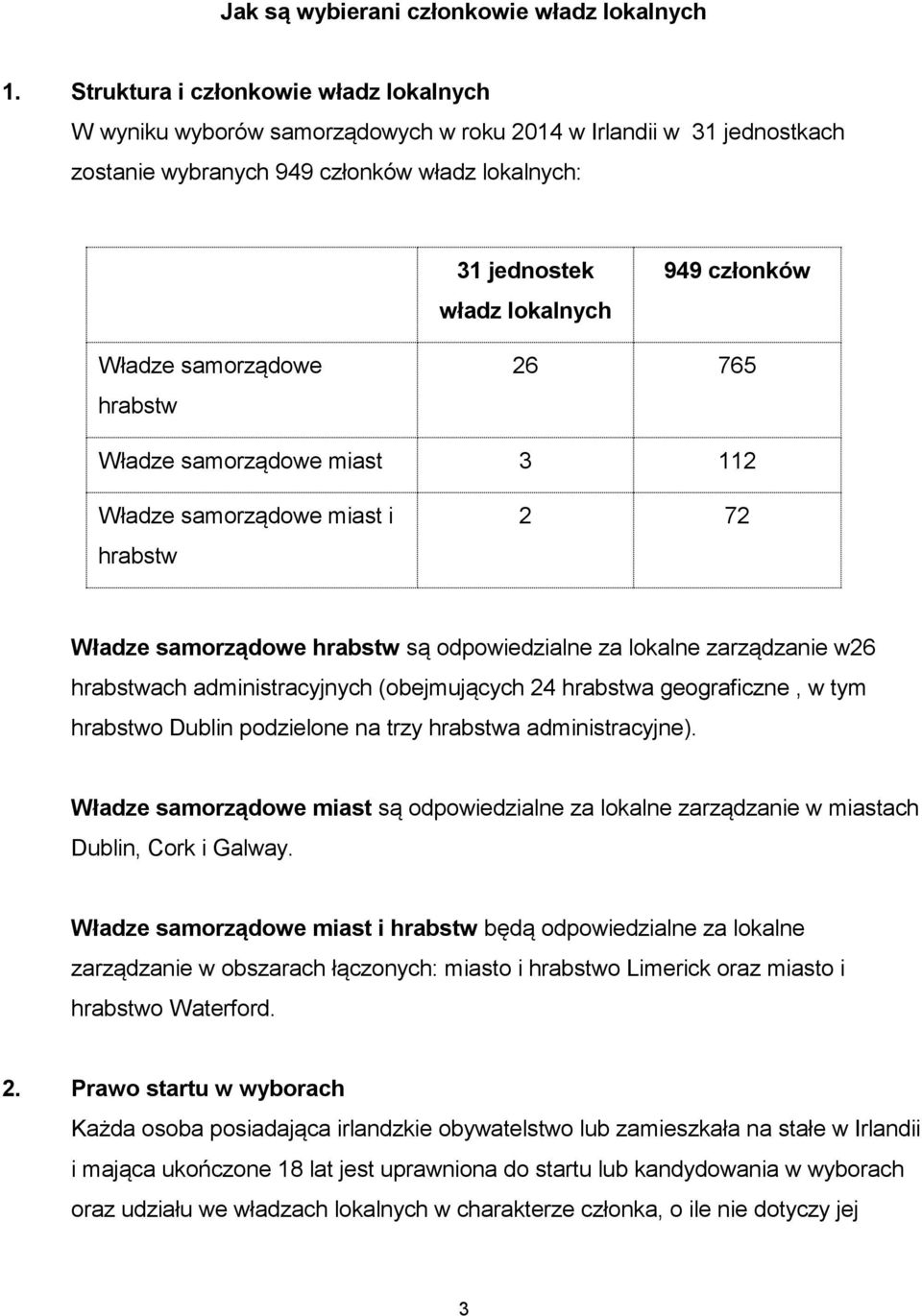 członków Władze samorządowe hrabstw 26 765 Władze samorządowe miast 3 112 Władze samorządowe miast i hrabstw 2 72 Władze samorządowe hrabstw są odpowiedzialne za lokalne zarządzanie w26 hrabstwach