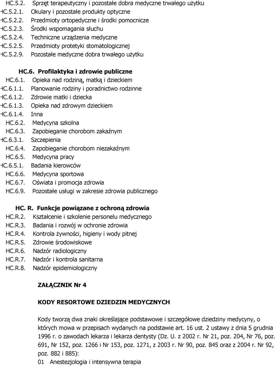 Profilaktyka i zdrowie publiczne HC.6.1. Opieka nad rodziną, matką i dzieckiem C.6.1.1. Planowanie rodziny i poradnictwo rodzinne C.6.1.2. Zdrowie matki i dziecka C.6.1.3.