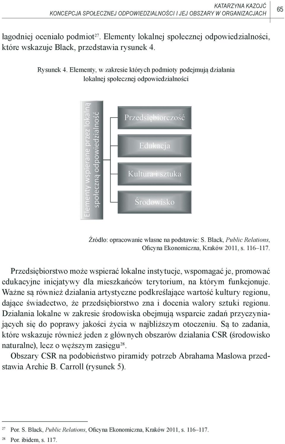 Elementy, w zakresie których podmioty podejmują działania lokalnej społecznej odpowiedzialności Źródło: opracowanie własne na podstawie: S.