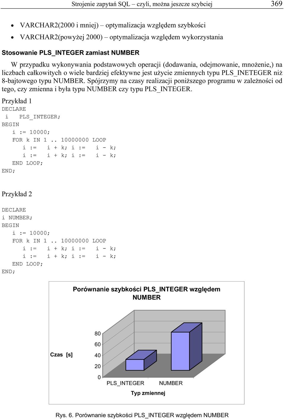 8-bajtowego typu NUMBER. Spójrzymy na czasy realizacji poniższego programu w zależności od tego, czy zmienna i była typu NUMBER czy typu PLS_INTEGER.