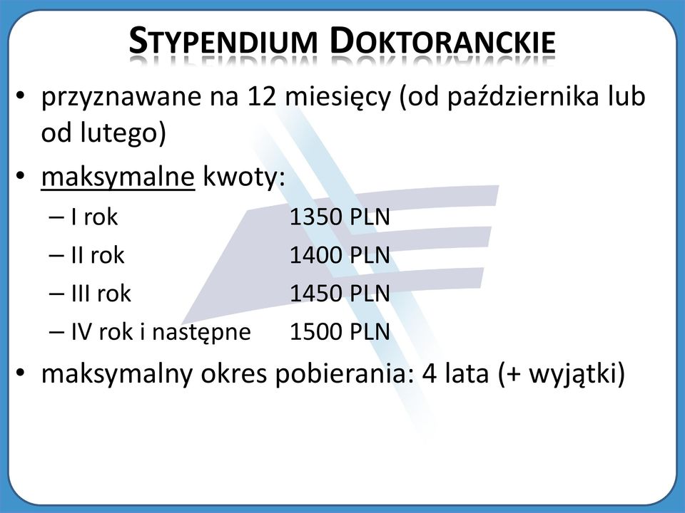 1350 PLN II rok 1400 PLN III rok 1450 PLN IV rok i