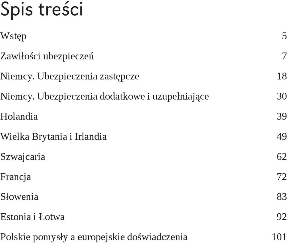 Ubezpieczenia dodatkowe i uzupełniające 30 Holandia 39 Wielka