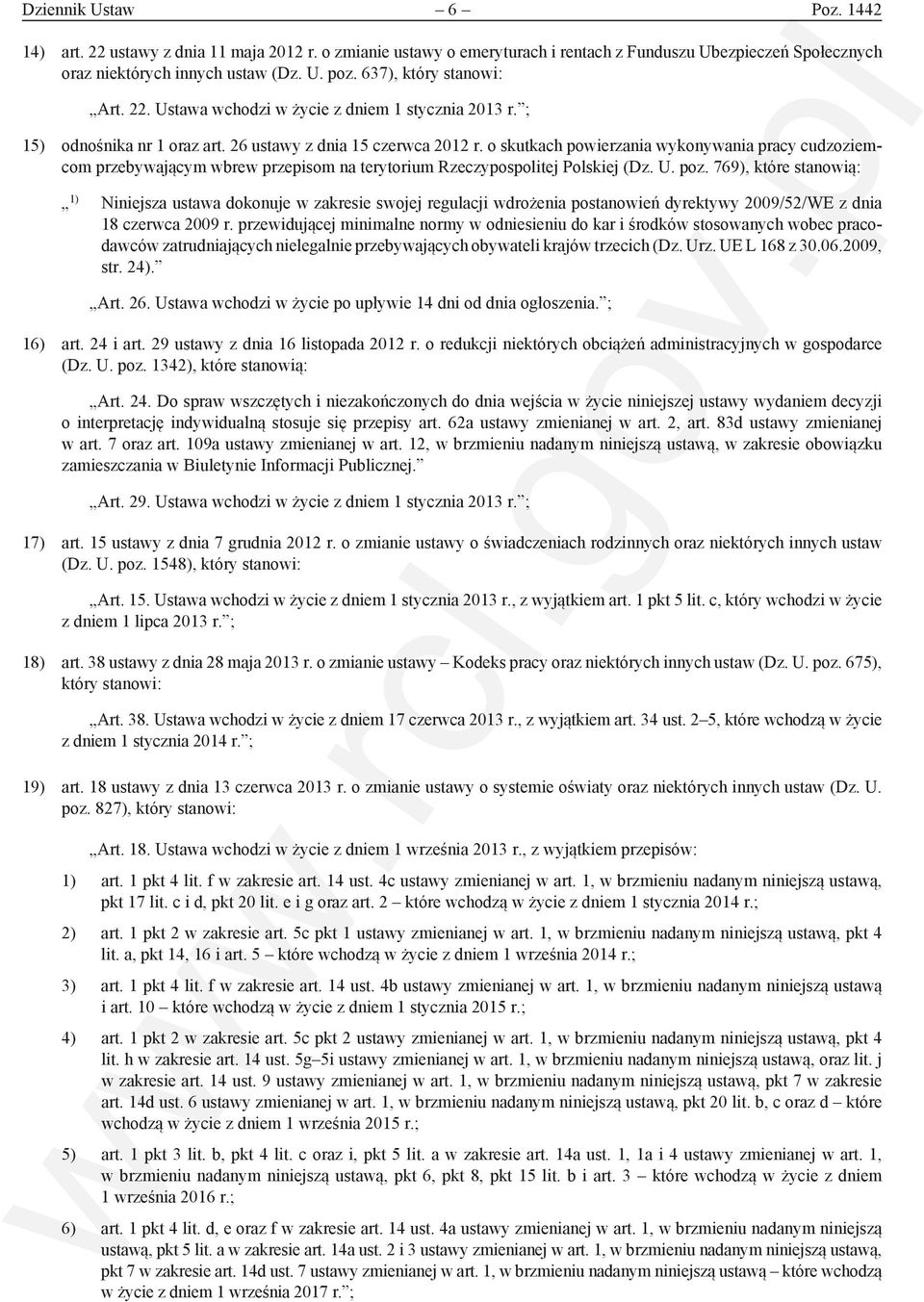 o skutkach powierzania wykonywania pracy cudzoziemcom przebywającym wbrew przepisom na terytorium Rzeczypospolitej Polskiej (Dz. U. poz.