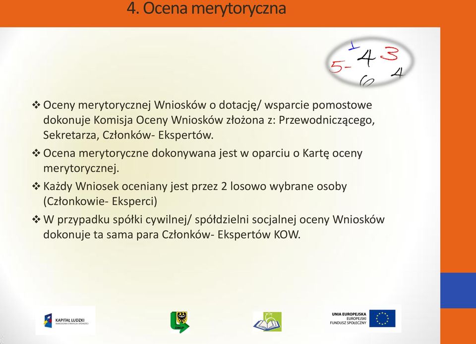 Ocena merytoryczne dokonywana jest w oparciu o Kartę oceny merytorycznej.